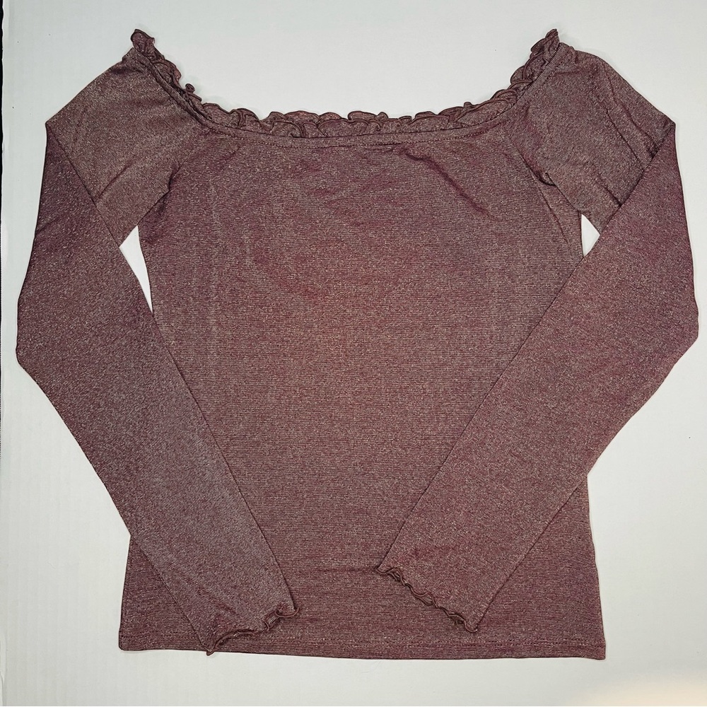 Aeropostale Off the Shoulder Glitter Top | Long Sleeve Preppy Shirt | Medium